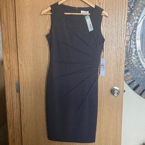 Calvin Klein Black Midi Dress with Pleated Design